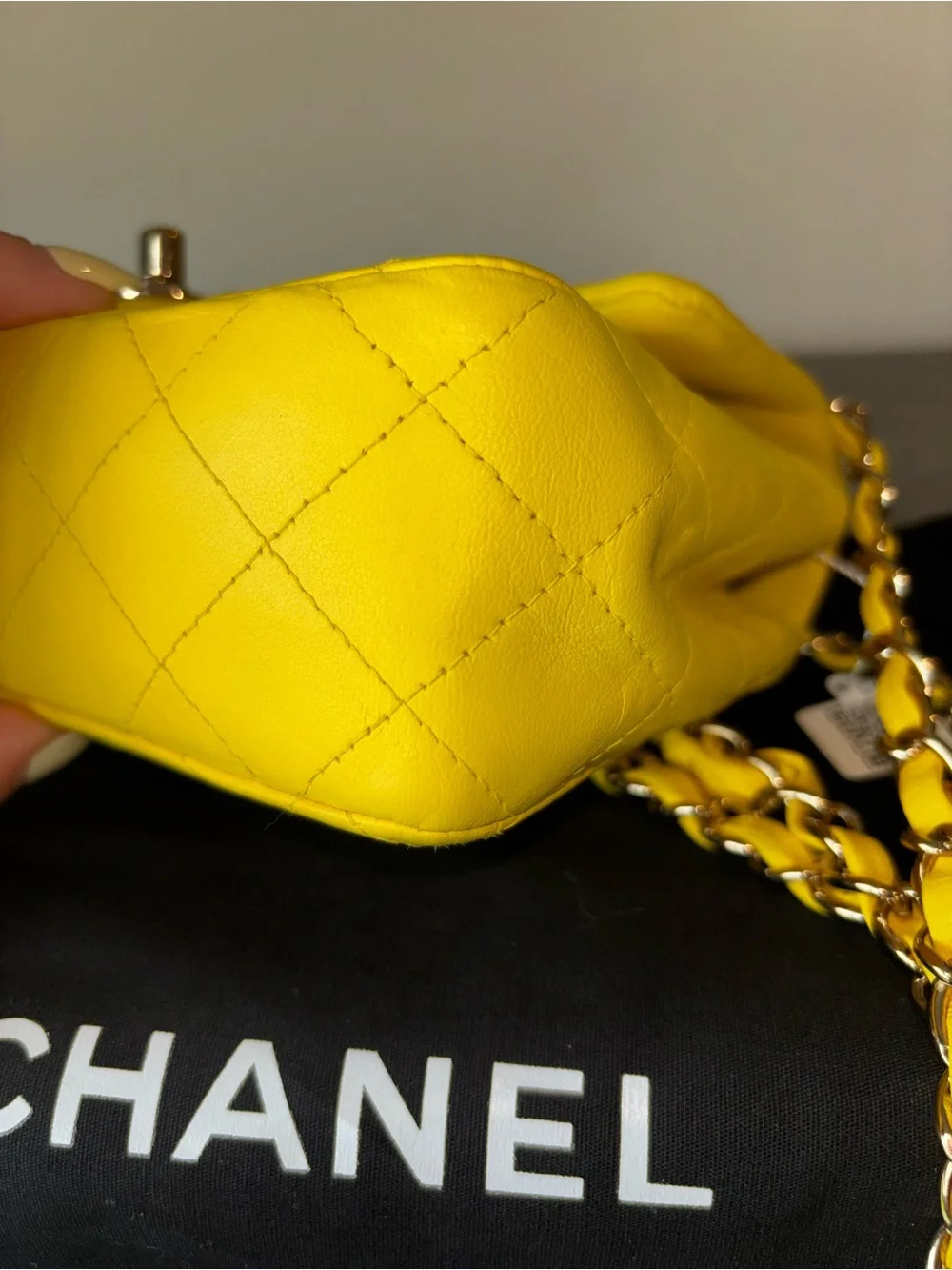 CHANEL Yellow Quilted Lambskin Mini Flap Bag with Gold Hardware